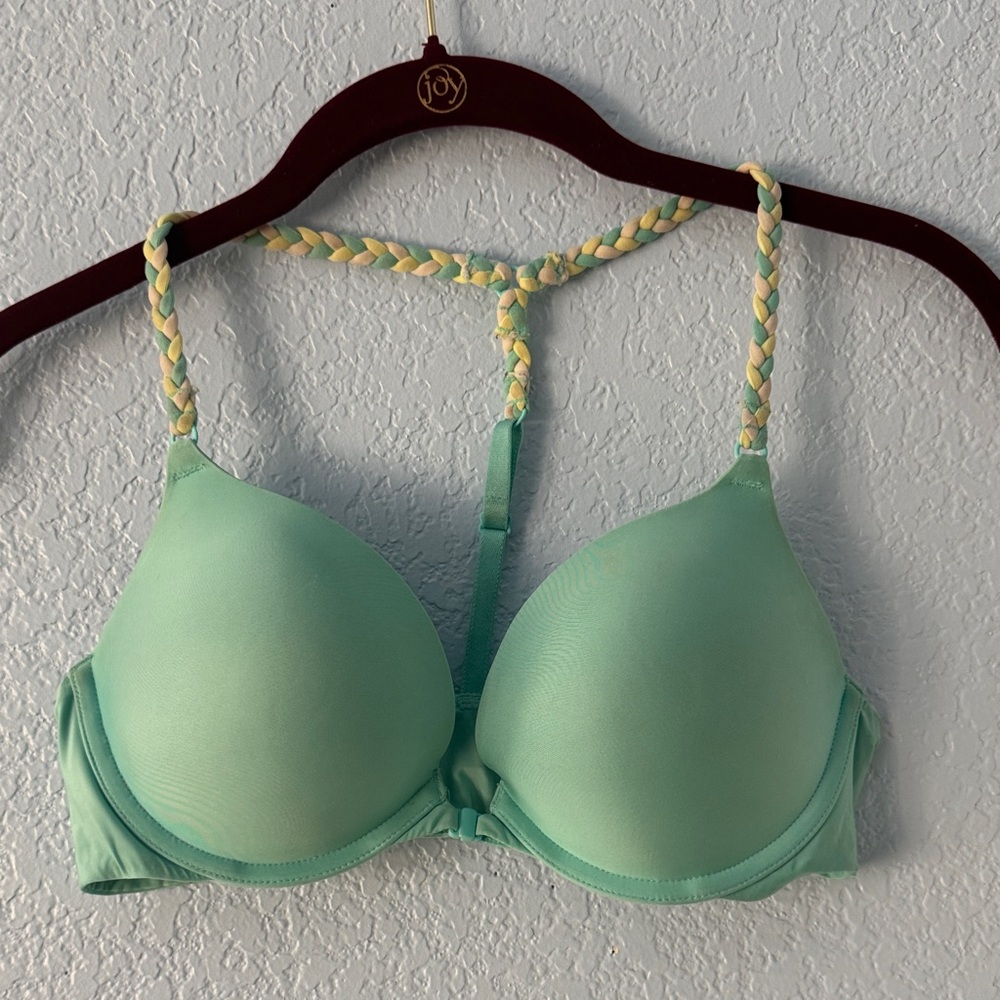 Victorias Secret Sexy Braided Strappy Back Push Up Padded Bra 34C Aqua Blue